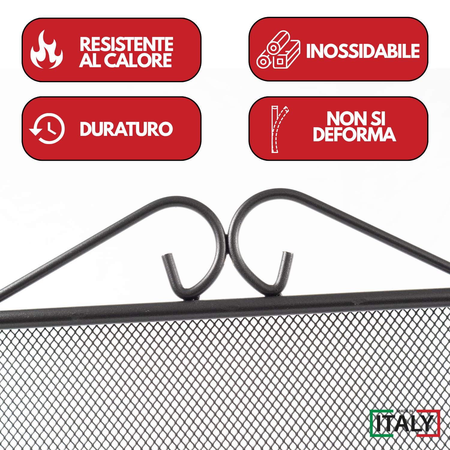 MOHOME Parascintille per Camino Angolare Nero Ferro Battuto Design Floreale 45 x 100 cm Cuore Griglia Paraschizzi Made in Italy Caminetto Parafuoco Protezione per Stufa Caminetti Accessori per Camino