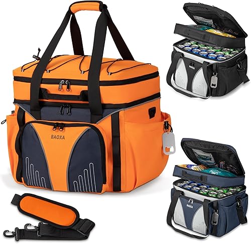 Bolsa enfriadora de doble compartimento con laterales suaves, 55 latas plegables aisladas, lonchera grande para hombres, bolsa de almuerzo a prueba