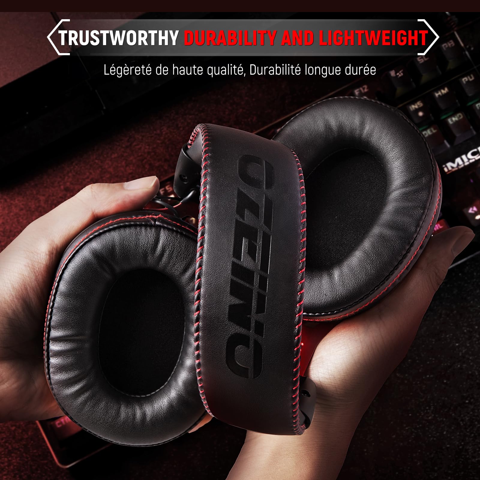 Ozeino OW310 Casque Gaming sans Fil pour PS5, PS4, PC, 7.1 Son Surround, Micro Détachable à Réduction de Bruit, 35H d'Autonomie, Haut-Parleur de 50mm, Lumière RGB, Casque Ultra-Léger de 250g, Nior