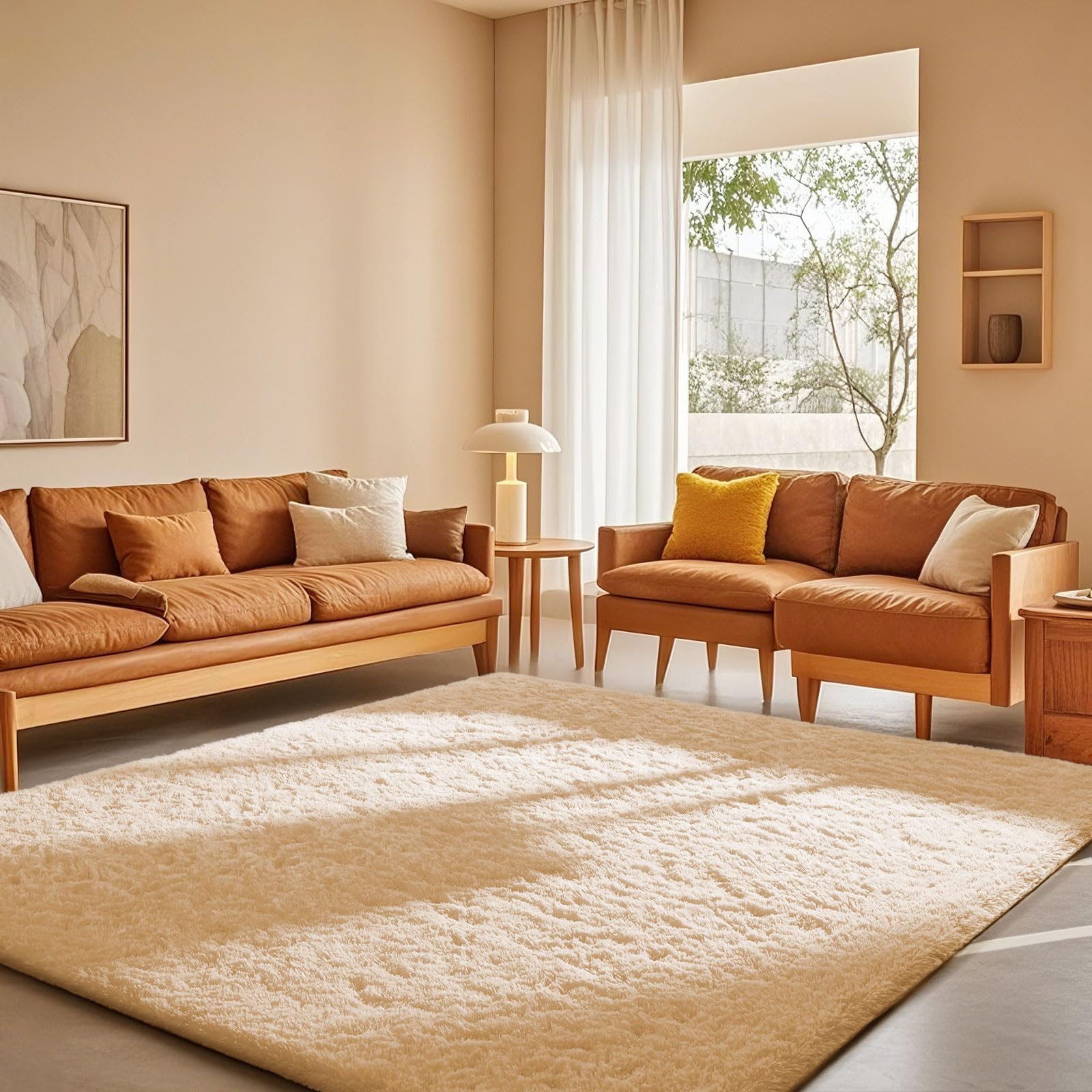 Ophanie Beige Rugs for Living Room Bedroom, 6x9 Fluffy Fuzzy Furry Carpet, Plush Soft Shaggy Bedside Indoor Floor Area Rug for Kids Girls Boys Baby
