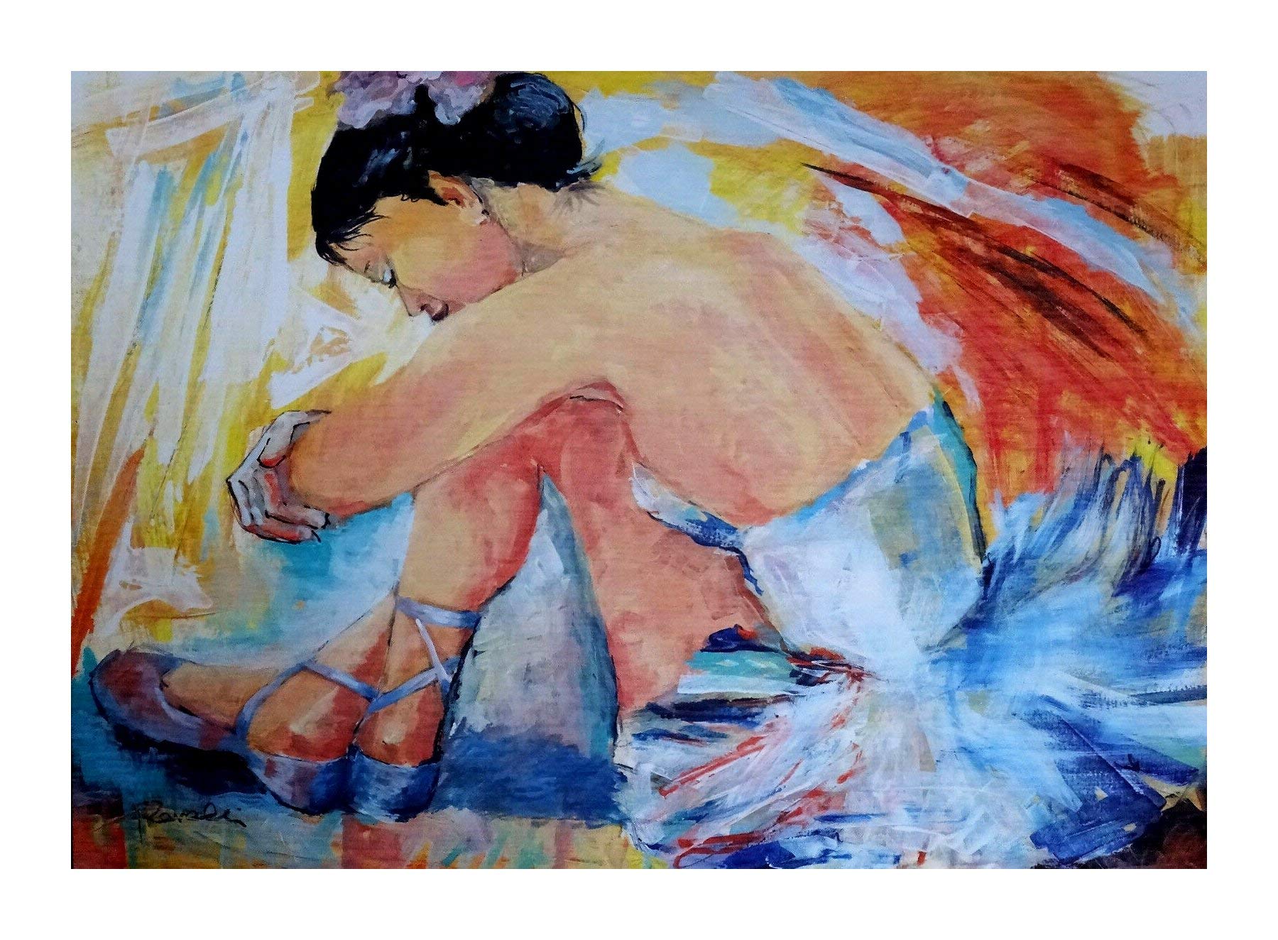 Lnxp BALLERINA Künstler : RAJCO BALLETT TÄNZER BILD FOTO 90X70 CM BILDERRAHMEN BILD BILDER MIT RAHMEN BAROCK Wandbild Kunstdrucke Gemälde Retro Repro Antik für Cafe Bar Home Büro Praxis 58B