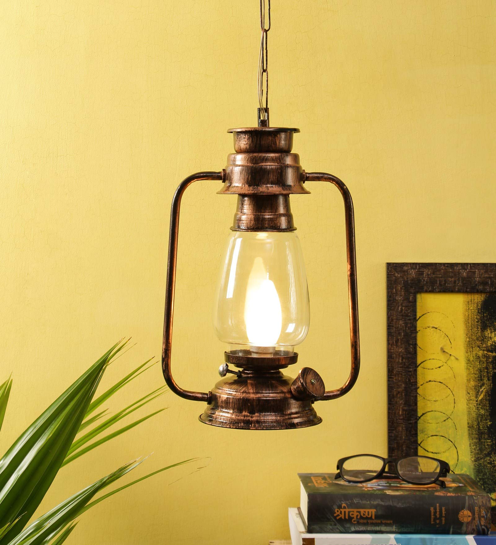 Devansh Copper Clear Glass Lantern Hanging (Clear)