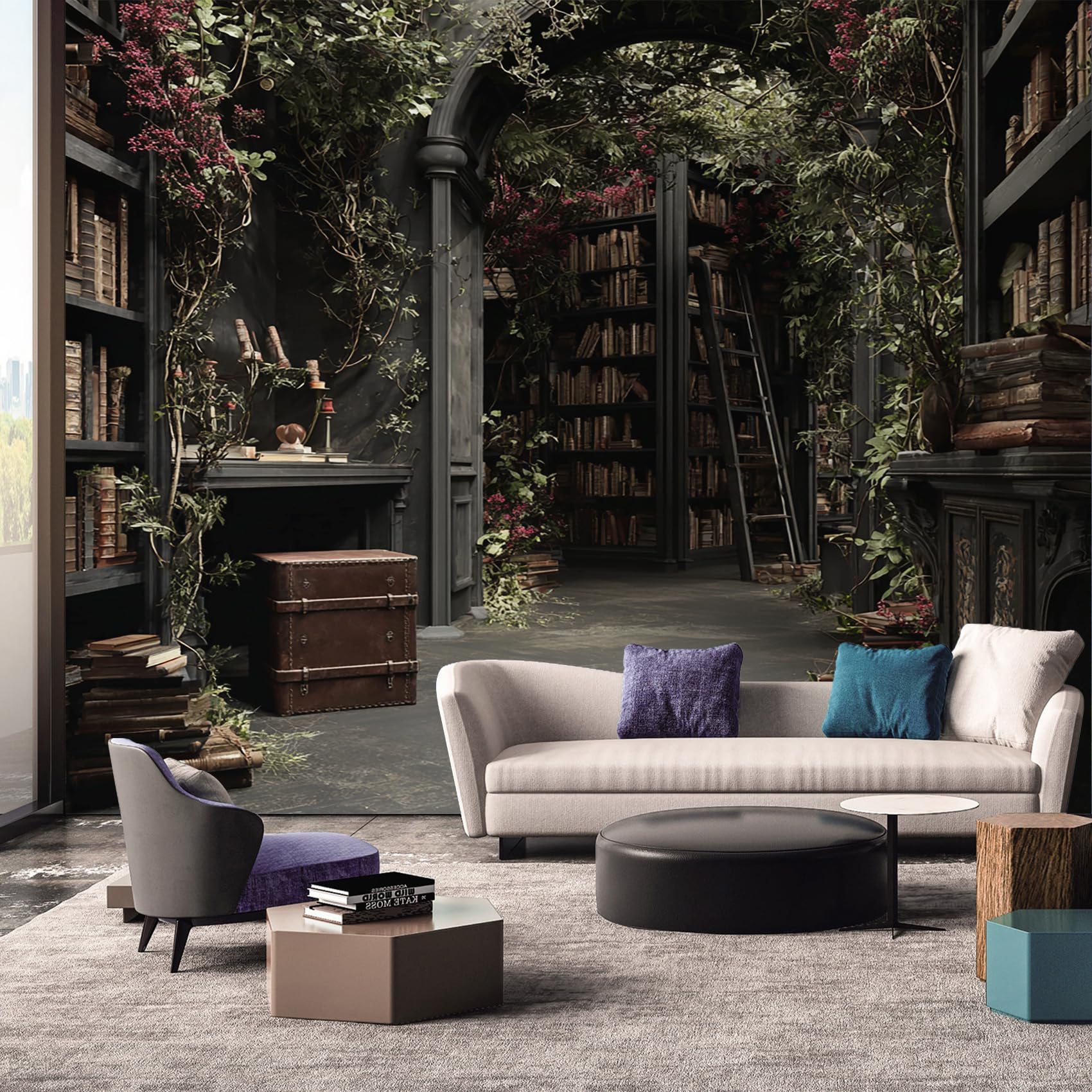 Library Wallpaper, Tree House Book Fantasy Wallpaper Murals, Library Room Decor Wall Art for Bedroom Kitchen Living Room 390L x 260W cm — image 1