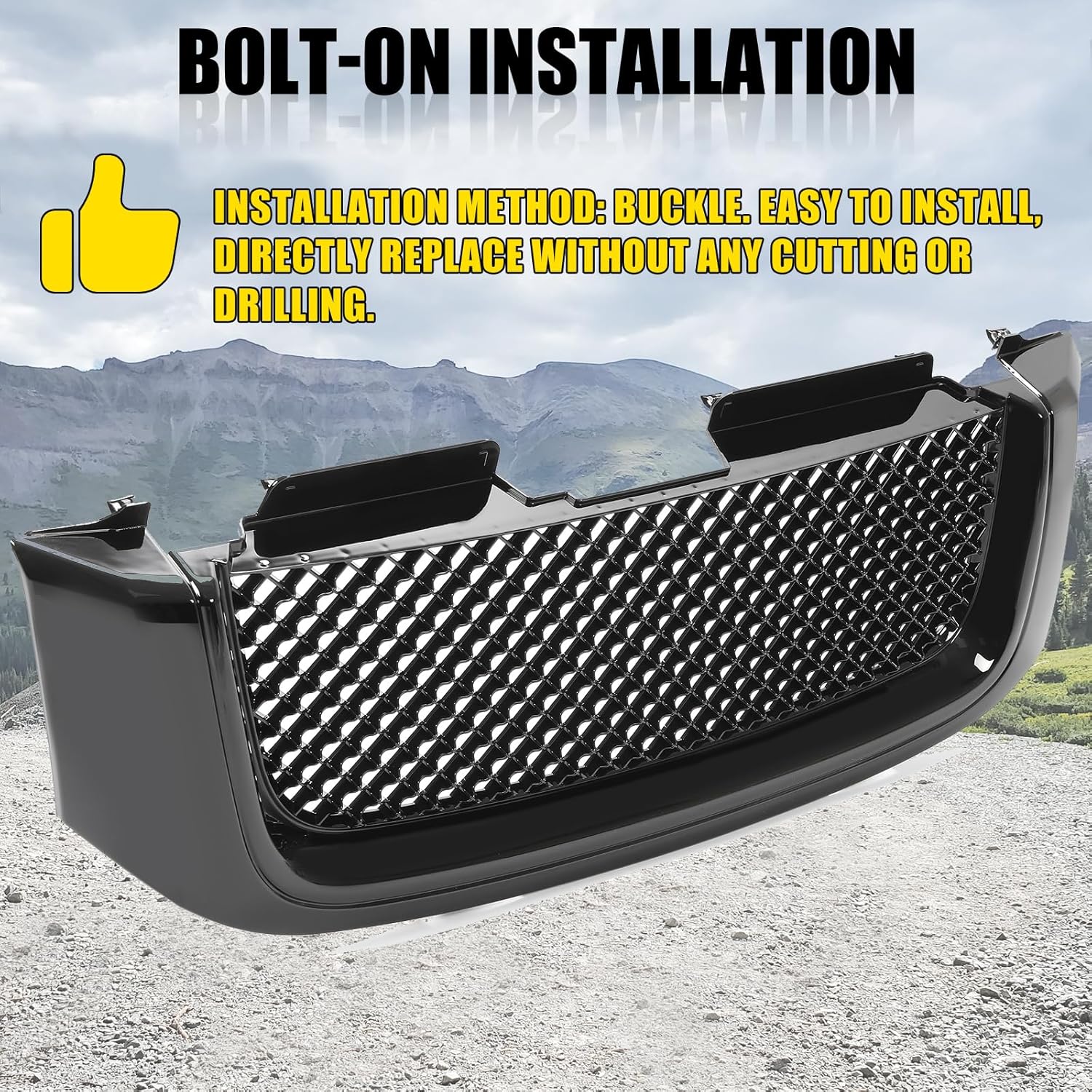 KUAFU Front Upper Bumper Grill Grille Compatible with 2002-2008 GMC Envoy XL XUV Honeycomb Mesh Insert Hood Grille Cover - Painted Black
