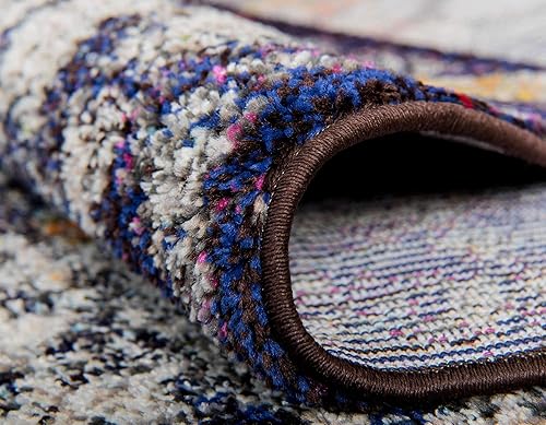 Miniatura 5 de Unique Loom Vita Collection - Alfombra tradicional saturada con medallones florales saturados y teñidos, 8 x 10 pies, azul marinomarfil