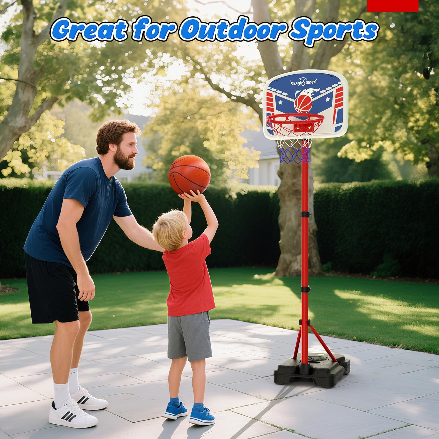 EagleStone Kids Basketball Hoop with Stand, Adjustable Height Basketball Set Toddler Toys for Boys and Girls Age 3-12, Indoor Outdoor Backyard Sport Game Gift with Sandbag for Stability