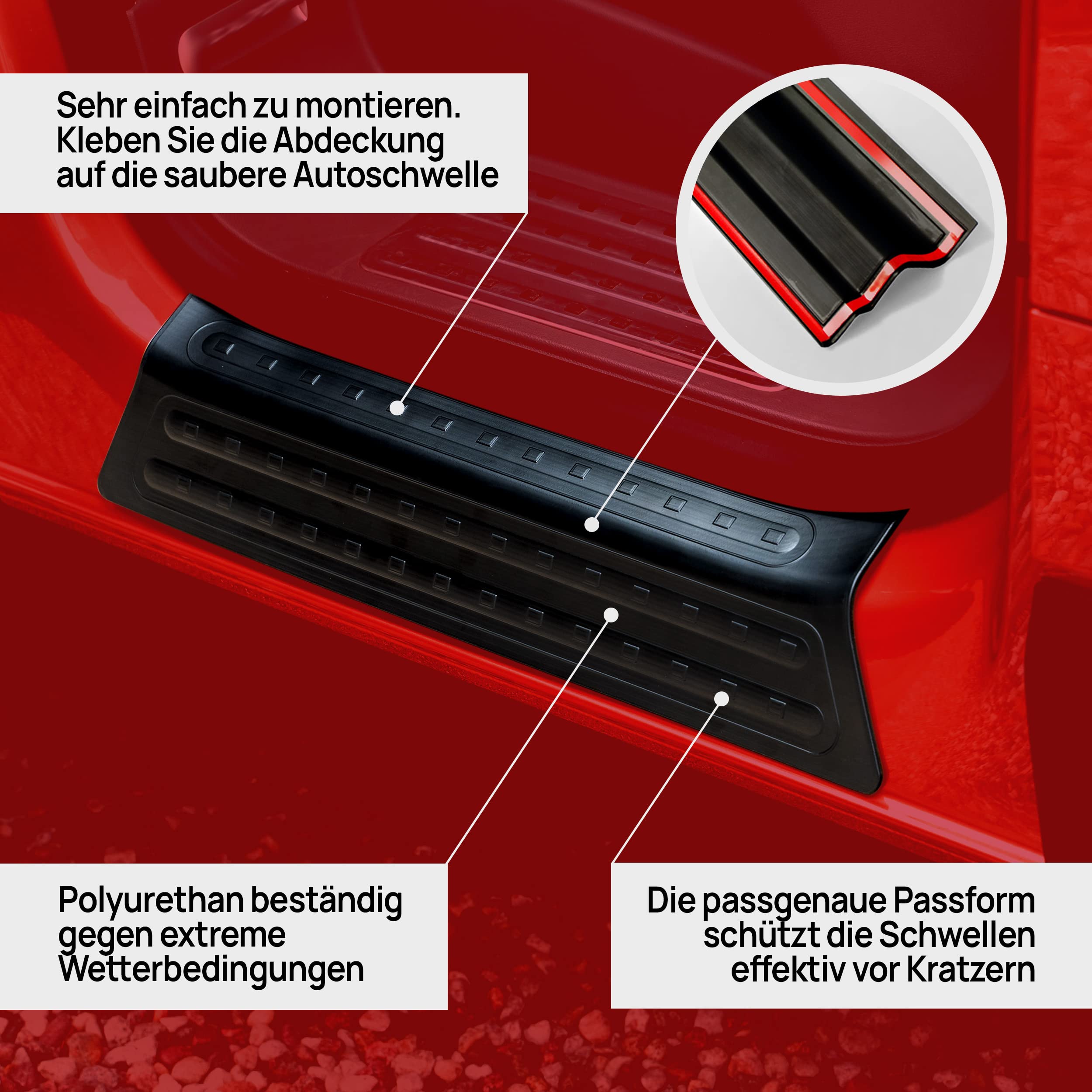 CHROMEMASTER | Zubehör, Einstiegsleisten Kompatibel mit Volkswagen T5 2003-2015 | Schutzleisten aus Polyurethan, Mattschwarz | Schützen Türschwellen und den Lack Deines Autos vor Beschädigung