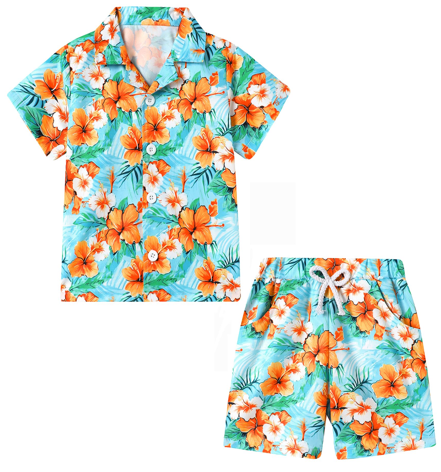 ZOEREA Tenue Hawaii pour garçons, ensemble de 2 pièces chemise + short, chemise de plage à boutons + short pour enfants 4–10 ans