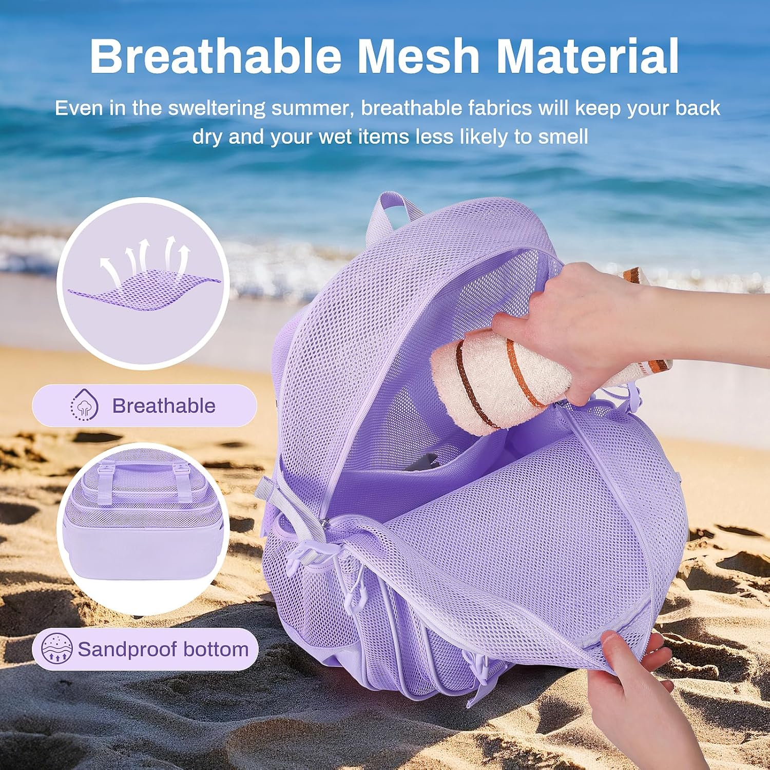 Mesh Backpack, 17in Heavy Duty Net Bookbag Ultra-Lightweight See Through Backpack Breathable Transparent Backpacks Clear Bag for School Beach Sports Gym,Purple - Image 6