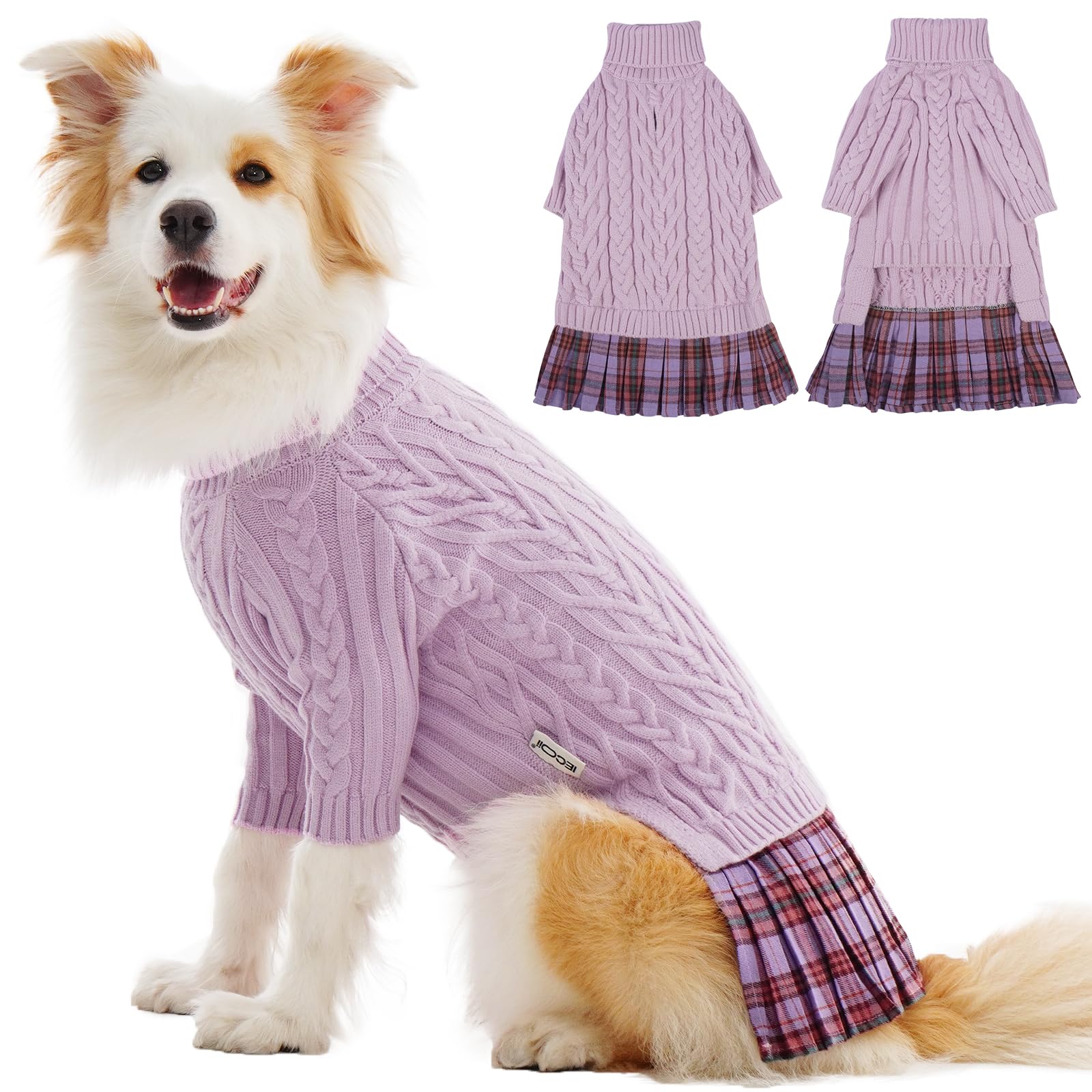 Robe pull pour chien fille XL violet tricot torsadé manteau hiver laisse
