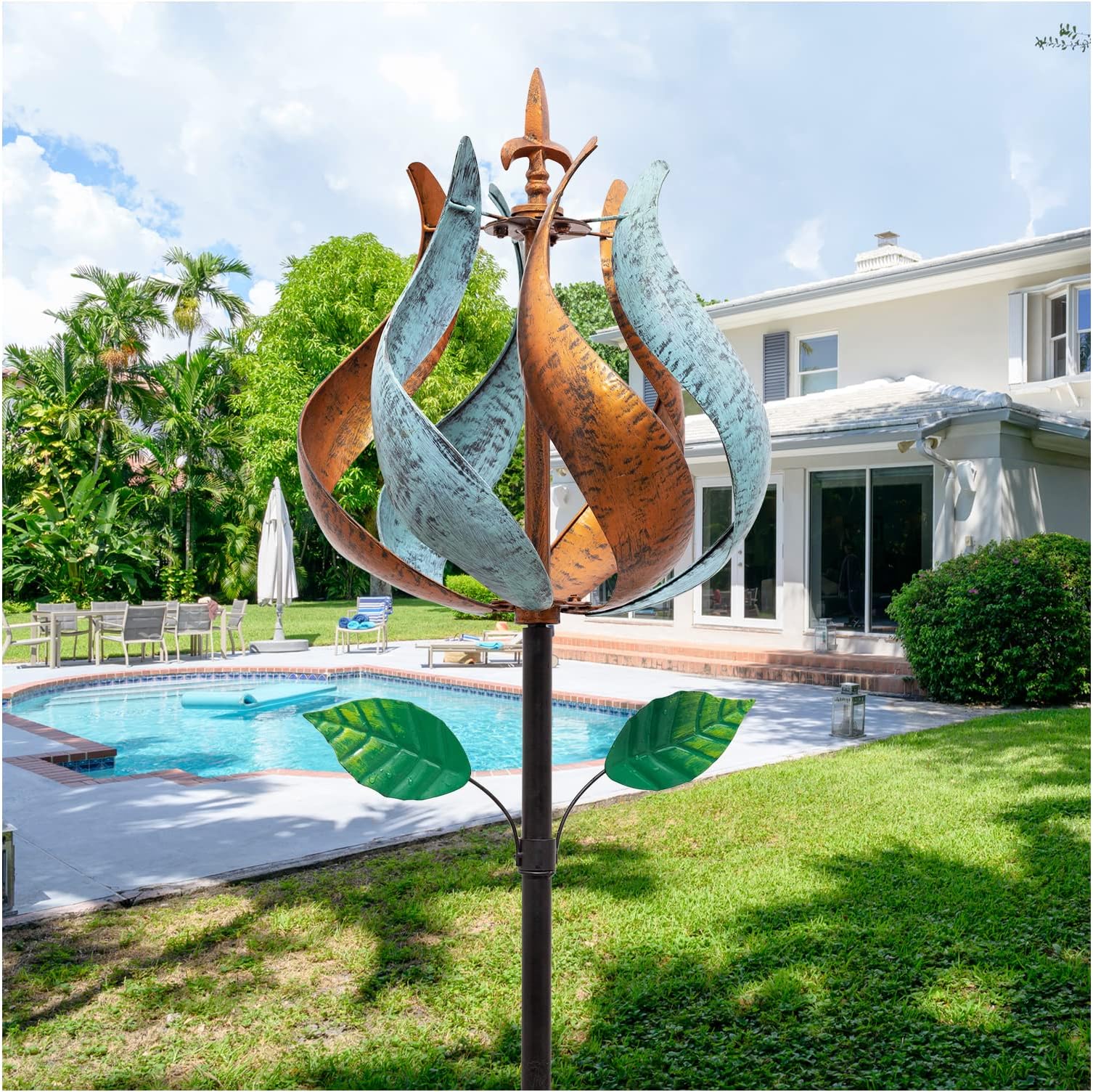 Birthday Gifts for Women Floral Yard Garden Wind Spinners - Large Outdoor Metal Wind Spinners with Vane, Lawn Yard Art Garden Decor (L-flower-02)