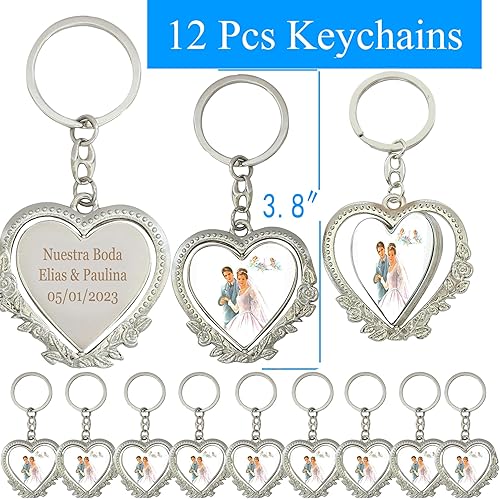 Miniatura 2 de WE Llavero de boda giratorio personalizado (12 piezas) – Llavero de metal térmico grabado/regalo personalizado de aniversario para invitados con