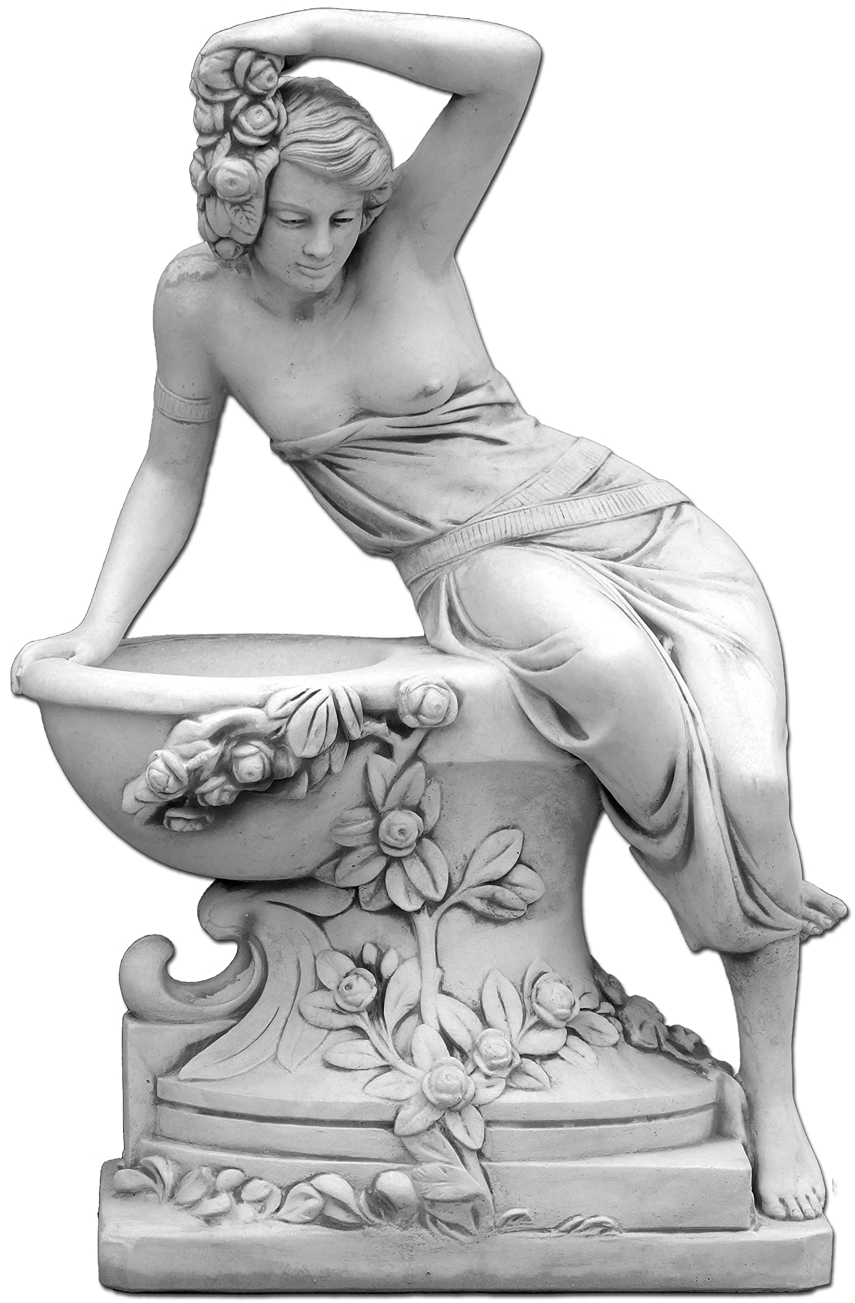 gartendekoparadies.de Frauen-Statue mit Pflanzschale Pflanzgefäß aus Steinguss, Grau, Frostsicher für Außenbereich, H. 141 cm, 398 kg
