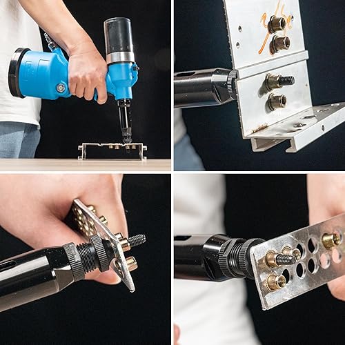 Miniatura 3 de HIFESON Herramienta de tuerca remachadora hidráulica de aire resistente, remachadora neumática, kit de ajuste automático de tuerca de remache viene