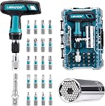 LIBRATON 24PCS Universal Socket & Ratchet T-Handle Screwdriver Set with Multi Bit Set, Magnetic Ratcheting Handle, Socket Adapter, with Storage Case, for DIY, Auto Repair