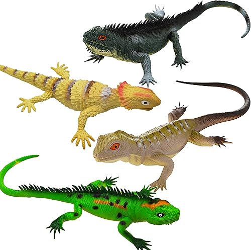 4PCS Simulación Gran Lagarto Desierto Camaleón Plástico Estiramiento Juguete 14 Pulgadas De Largo (Lagarto