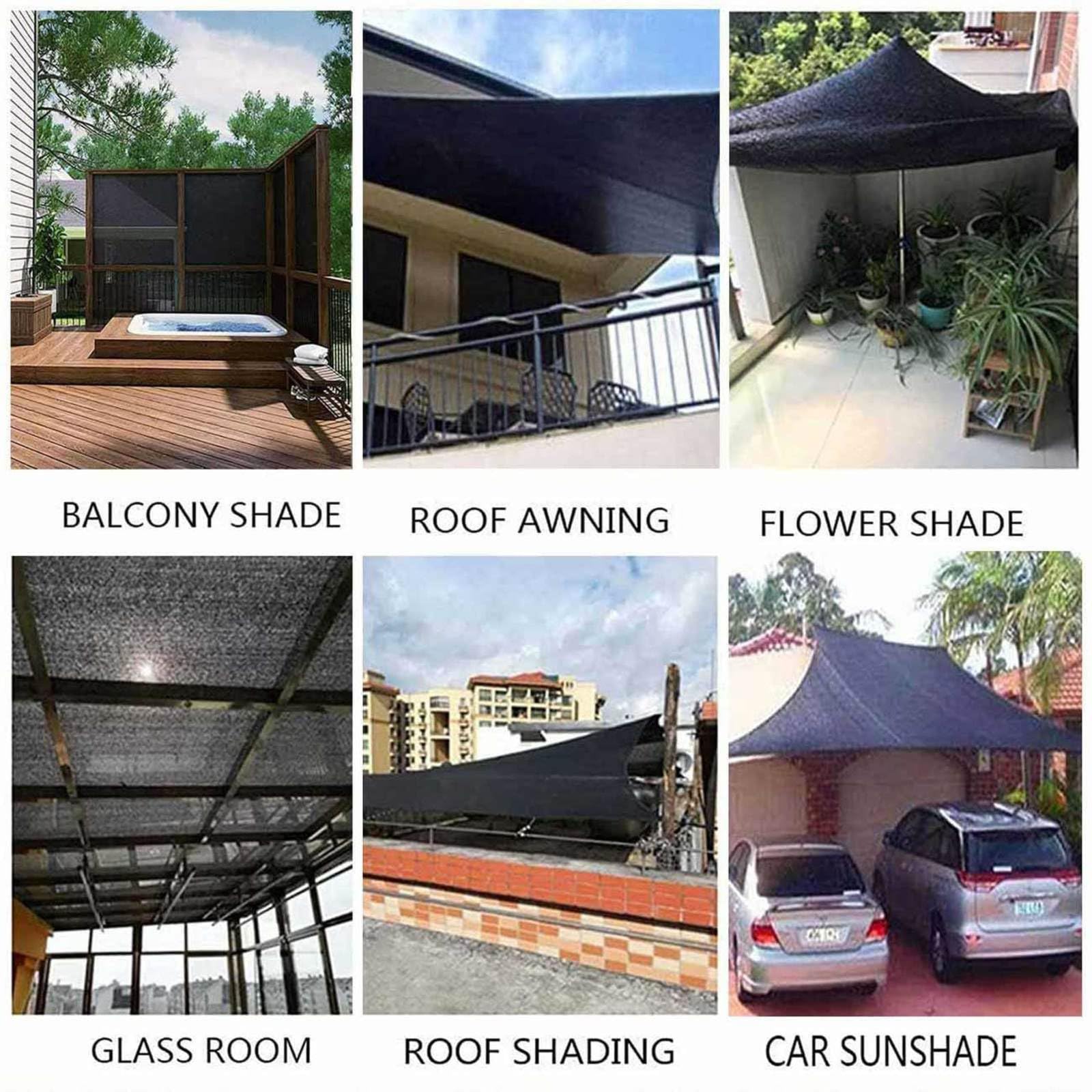 Filet Ombrage Voiture Voile ombrage Rectangulaire Filet D Ombrage Toile D Ombrage Carré 4X4 Filet D'isolation Thermique Filet D'intimité Balcon,black-5x6m