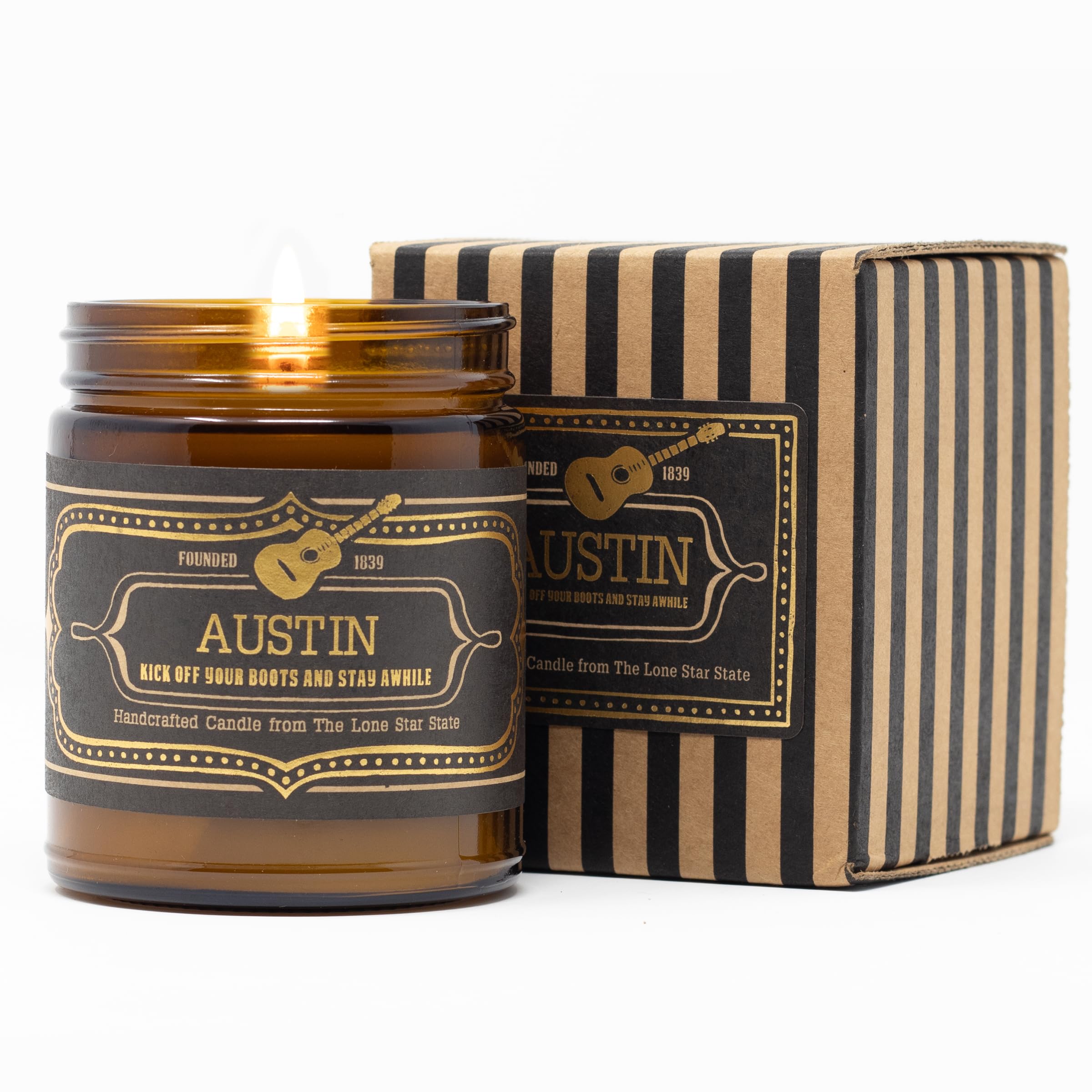 Jackson Vaughn Scented Texas Candle, Austin - Scents of Patchouli, Prairie Grass, Mexican Amber - 9oz Jar - 40 Hour Burn Time