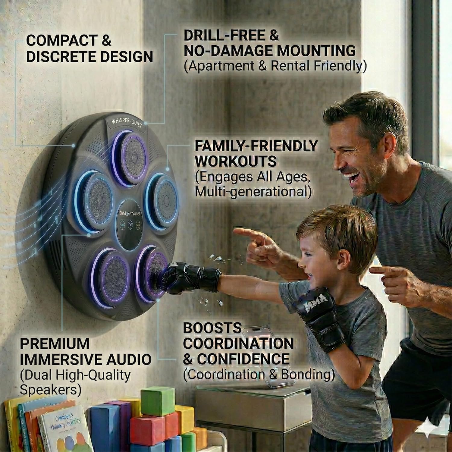Interactive Music Boxing Machine with LED Lights, Wall-Mounted Punch Pad for Home Fitness, Bluetooth Sync for Cardio & Fun, Perfect Gym Bag Gifts for Teen Boys