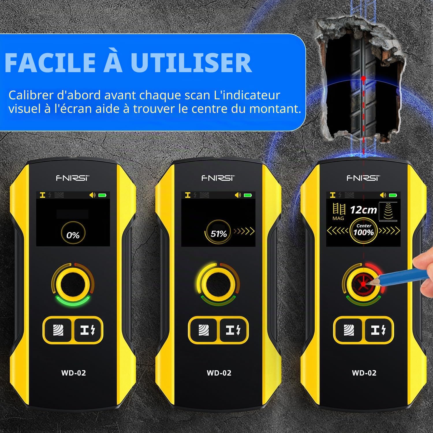 FNIRSI WD-02 Detector de Vigas y Metales con Pantalla TFT, Escáner de Pared para Metales, Cables CA, Madera y Tuberías