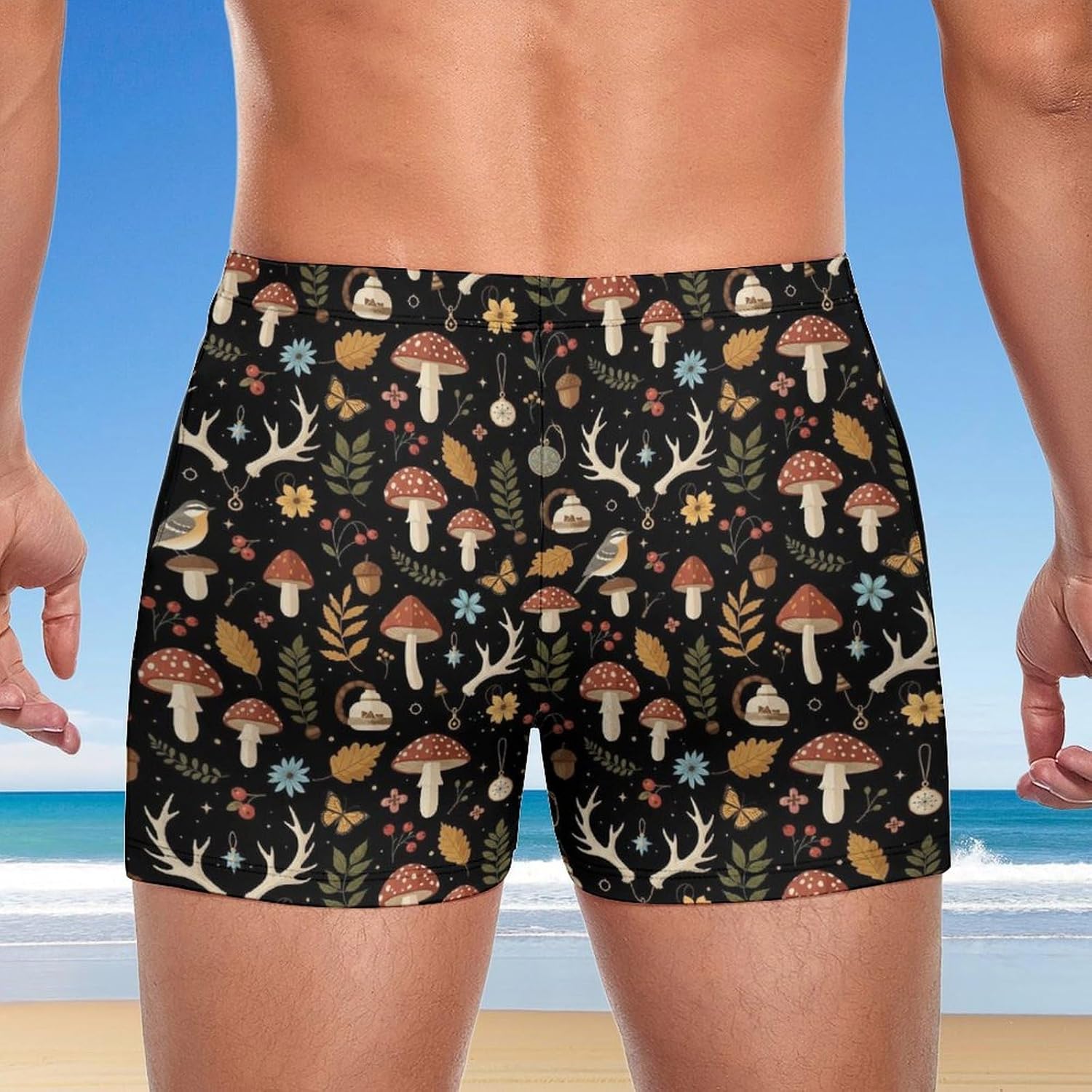 Men's Swim Trunks, Summer Breathable Boxer Briefs Swimsuit Surf Shorts for Beach Pool