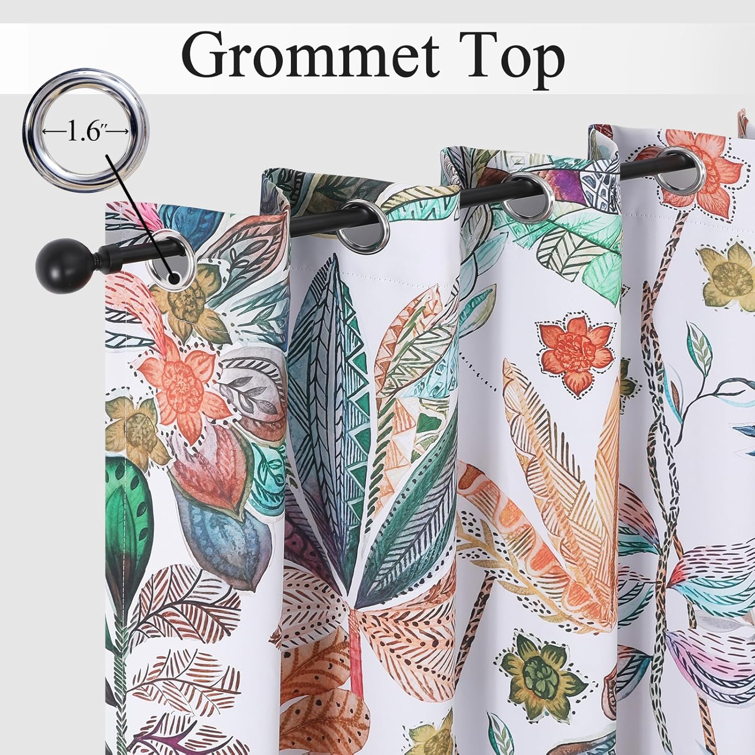 Estelar Textiler Maple Leaves Room Darkening Boho Curtains 84 inch Length 2 Panels Set for Living Room, Watercolor Leaf Pattern Design Grommet Window Floral Drapes for Bedroom, 52Wx84L