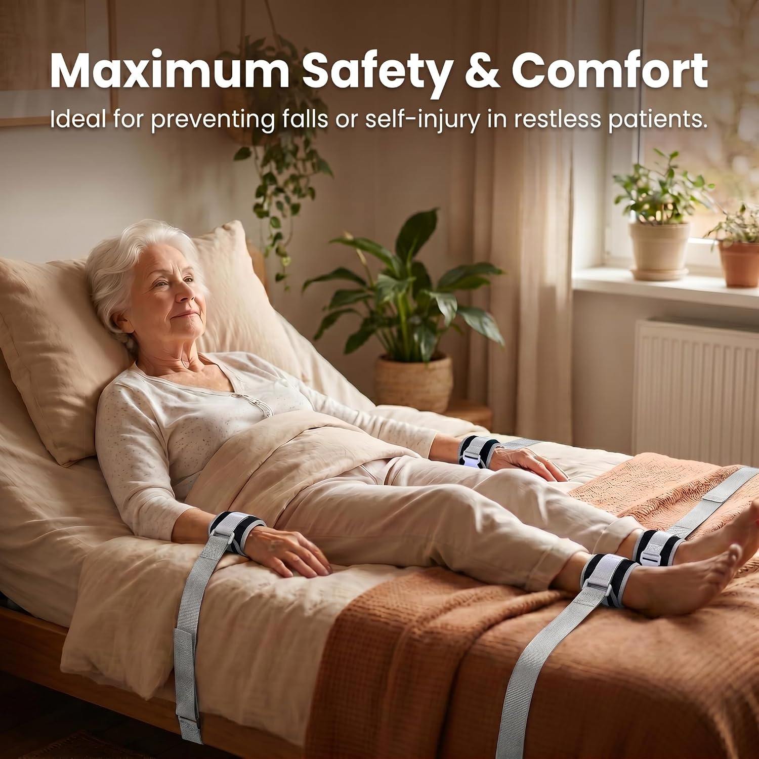 Fleece Lined Medical Patient Restraints Straps, Quick Release Buckle Bed Belts for Wrist Ankle, Black, 4 Pack