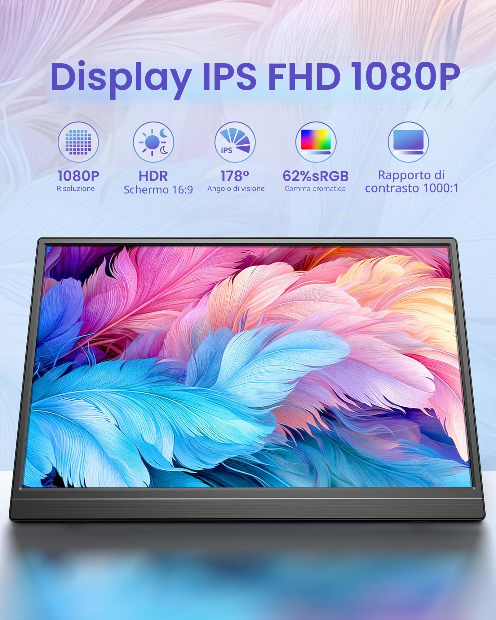 Portatile Monitor 15,6 pollici, Schermo Portatile 1080P | , Altoparlante Integrato e Supporto USB-C HDMI, Portable Monitor per Laptop, PC, Cellulare, PS5, Supporto VESA Montabile