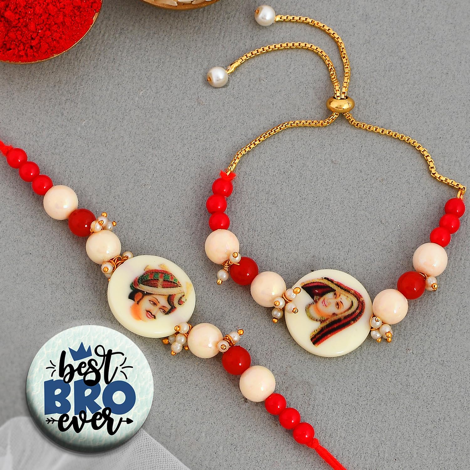 Ascension Couple Bracelet Rakhi Set for Bhaiya Bhabhi Raksha Bandhan Traditional Rakhi Bracelet Set for Brother Sister Bhai Bhabhi Rakhi with Roli Tilak Pack & Best Brother Fridge Magnet (B0CD2GTZ9H) Amazon Price History, Amazon Price Tracker