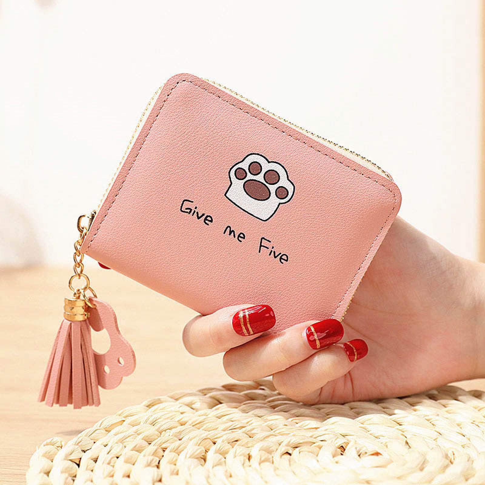 dingtian Ladies Purse Women cute cat wallet small zipper girl wallet brand designed women coin purse female card holder wallet Pink