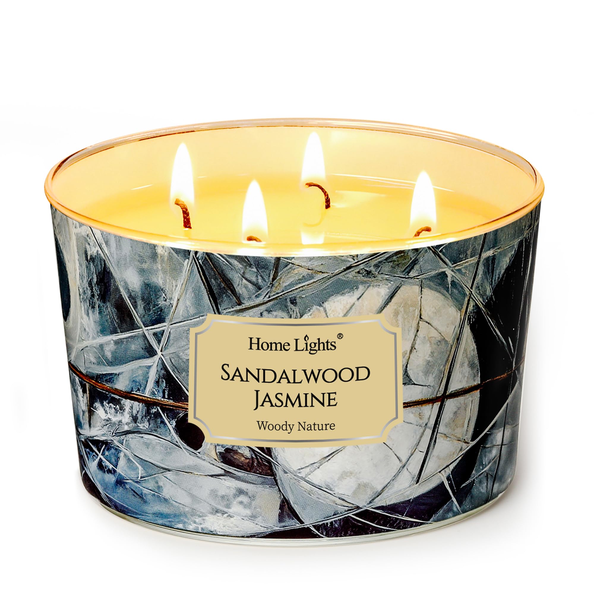 Home Lights Soy Wax Candles for Home Scented, 4-Wick Candles in Sandalwood Jasmine Scented, Industrial Chic Aromatherapy Candles Gift for Parties, Relaxing, 18oz