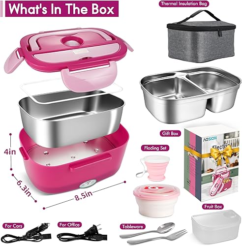 Miniatura 2 de AOSION Electric Heated Lunch Box, 4 IN 1 with 2 Pack 1.5L Container & 3.5 Quart Stainless Steel Saucepan with Steamer Basket