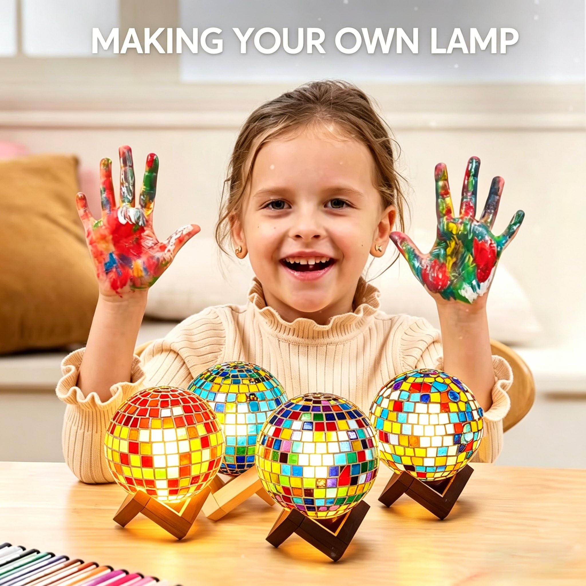 Zestaw DIY Mozaika Lampka nocna Turecka Bezprzewodowa lampa stołowa | Lampy nocne z zasilaniem USB do dekoracji domu, kuchni, łazienki, biura, stołu urodzinowego i jadalnego