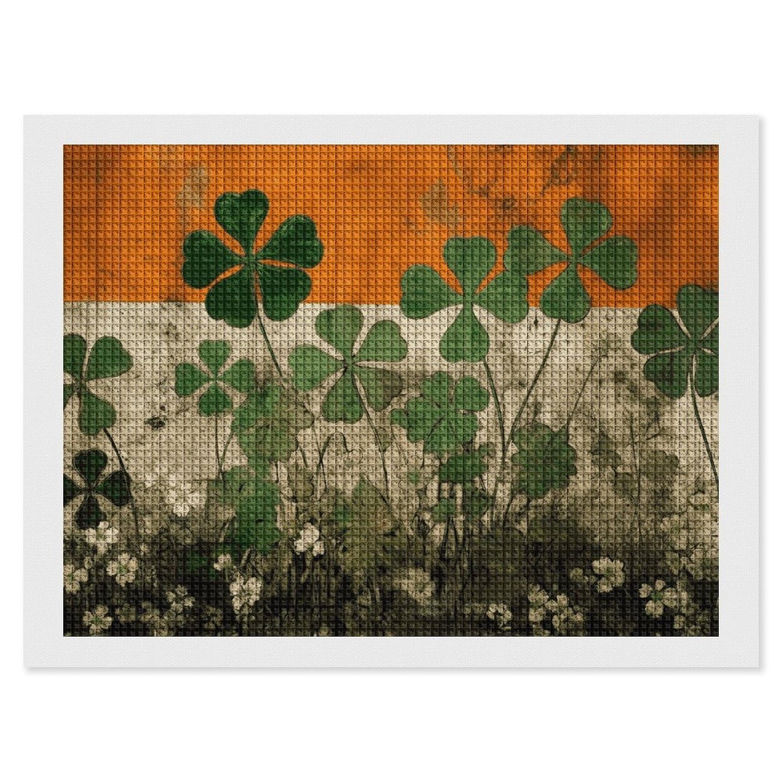 Clover on Flag Background Diamond Art Kits for Adults, DIY 5D Diamonds Painting Kits for Beginner, Round Full Drill Diamond Dots Painting, 12"x16" Diamonds Pictures Gem Art and Crafts Wall Decor