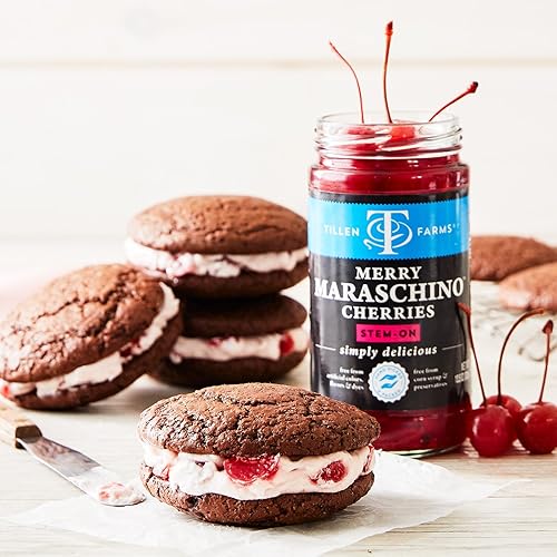 Miniatura 3 de Tillen Farms Cerezas gourmet de marrasquino, sin hueso y tallo, certificadas sin OMG, ideales para helados, 13.5 onzas