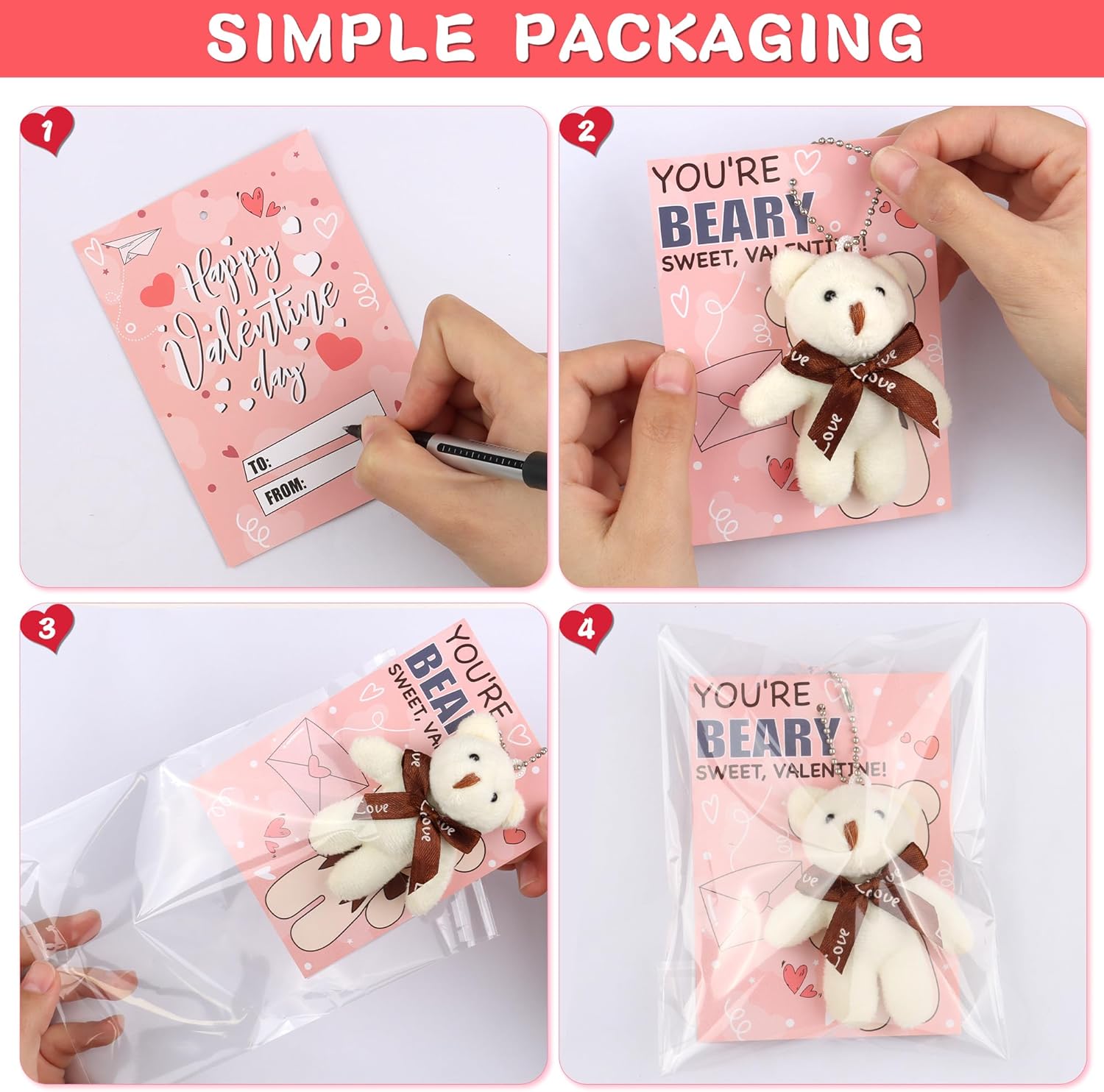 28 Pack Valentines Day Cards for Kids Classroom Valentines Day Gifts for Kids School Mini Bear Plush Toys Valentines for Class Valentines Exchange Cards Party Favors Classroom Exchange Gift Set - Image 7