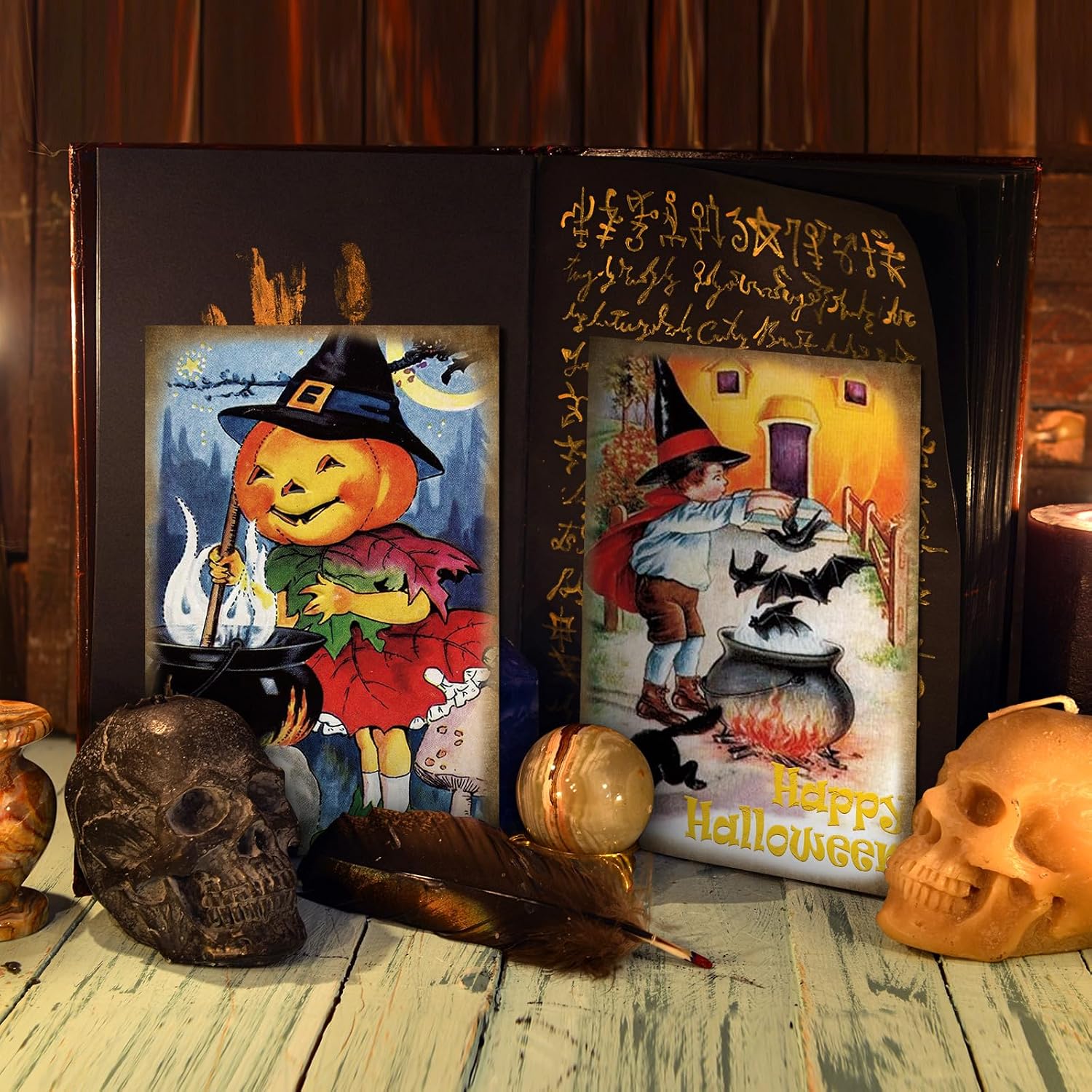 Nuanchu 80 Pcs Vintage Halloween Postcards 4 x 6 Retro Halloween Greeting Cards Scary Pumpkin Cats Postcards Horror Holiday Blank Cards for Friends Relatives, 20 Designs