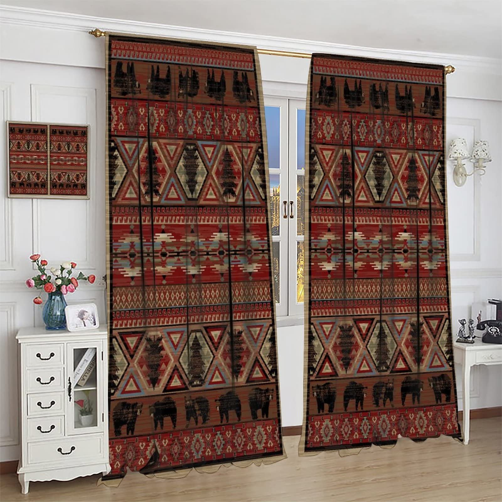 Bears Printed Blackout Curtains,Vintage Farmhouse Cabin Animals Retro Bohemia Style Window Drapes for Living Room Bedroom Kitchen W42xL63in