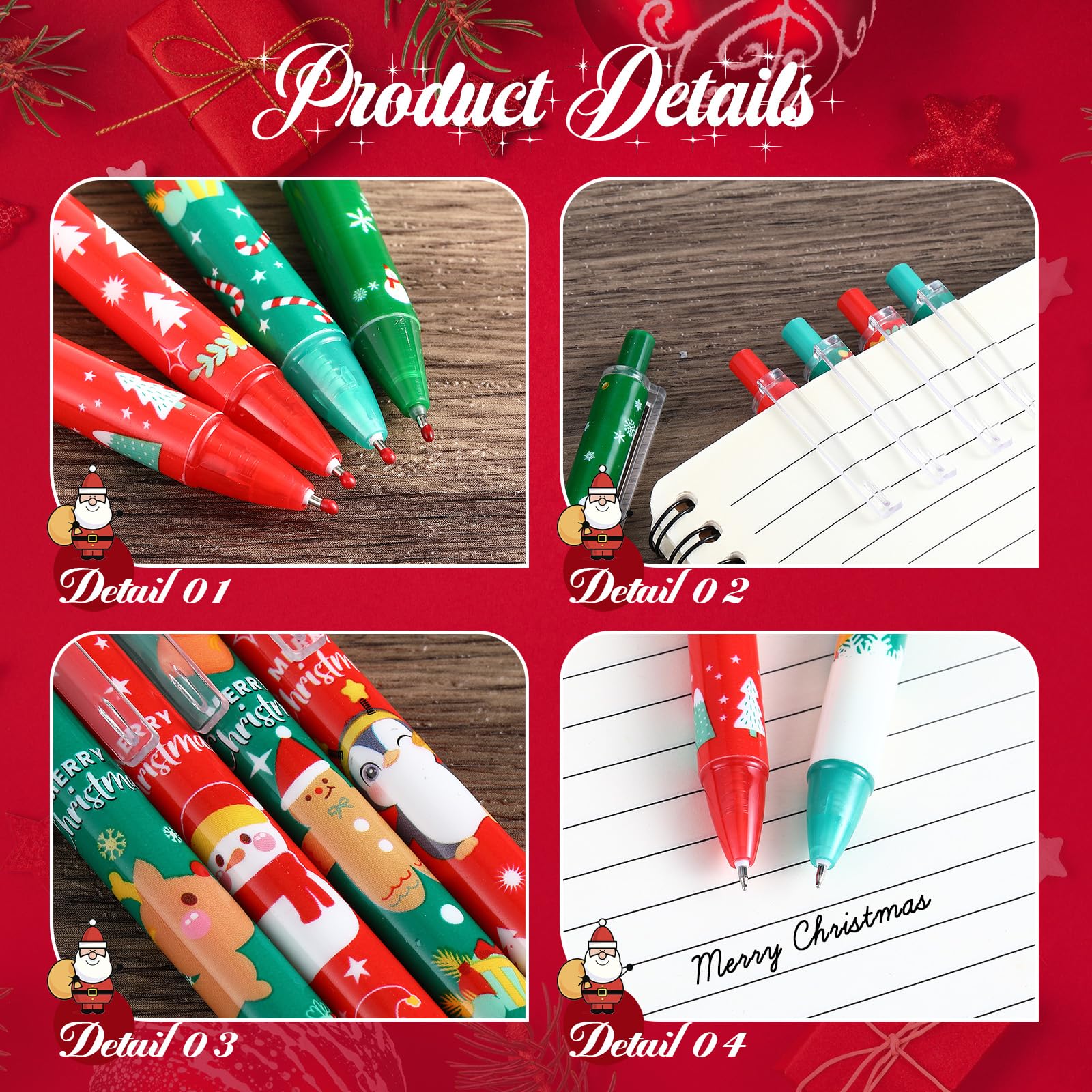 Clabby 48 Pièces Stylos à Bille Cadeau de Noël Stylos Gel Noirs Stylo de Noël pour Famille Bureau Université Cadeau de Papeterie Stylo à Bille de Noël pour Collègues Professeurs