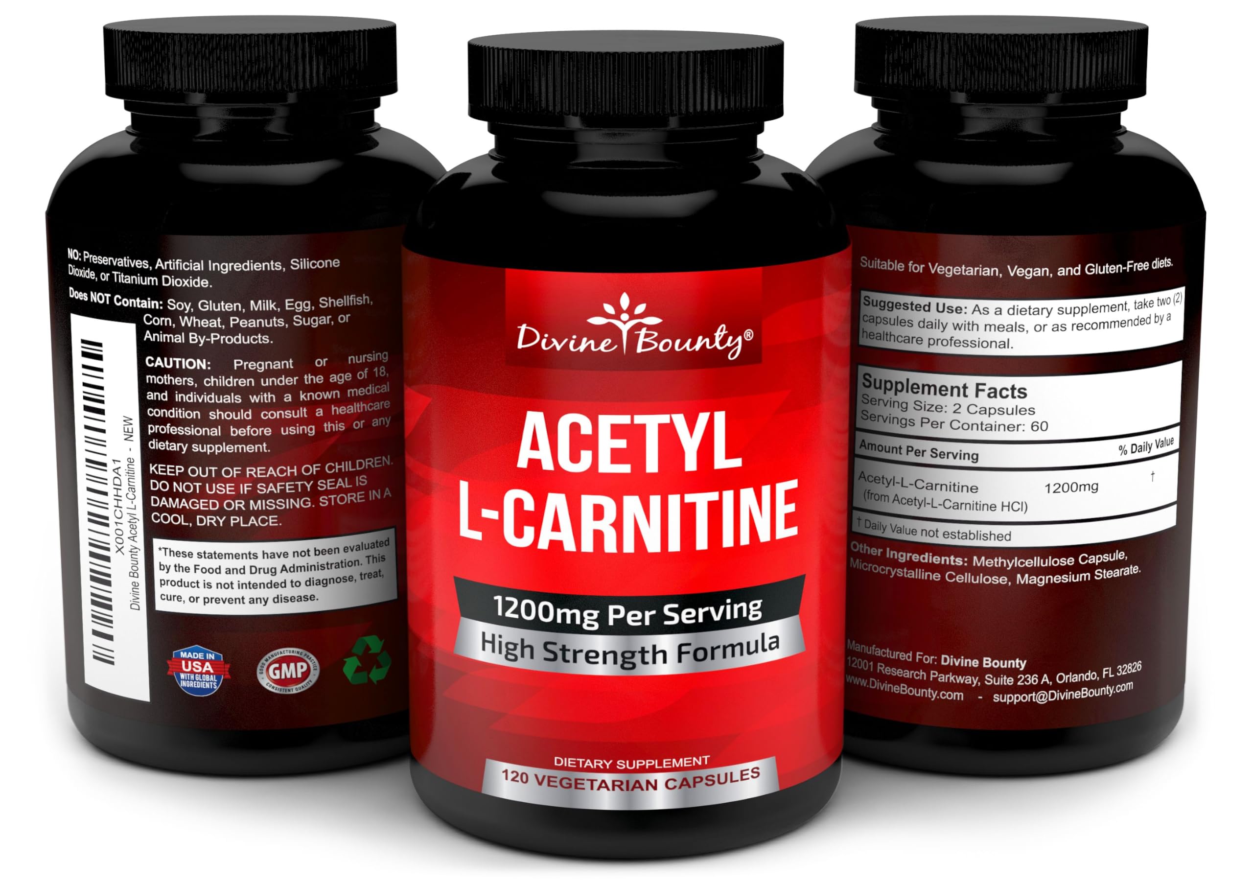 Divine Bounty Acetyl L-Carnitine 1200mg, L Carnitine Supplement, 120 Caps — Amazon image 4