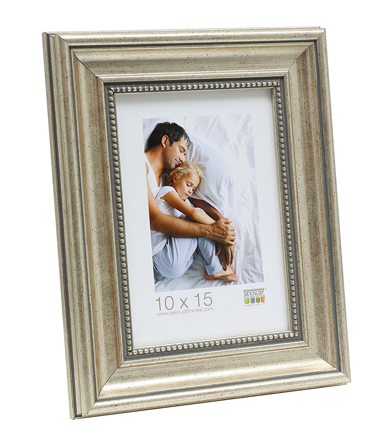 Deknudt Frames Marco de Fotos de Color Plateado con Malla de Cuentas, Resina, Plata, 40 x 50 cm