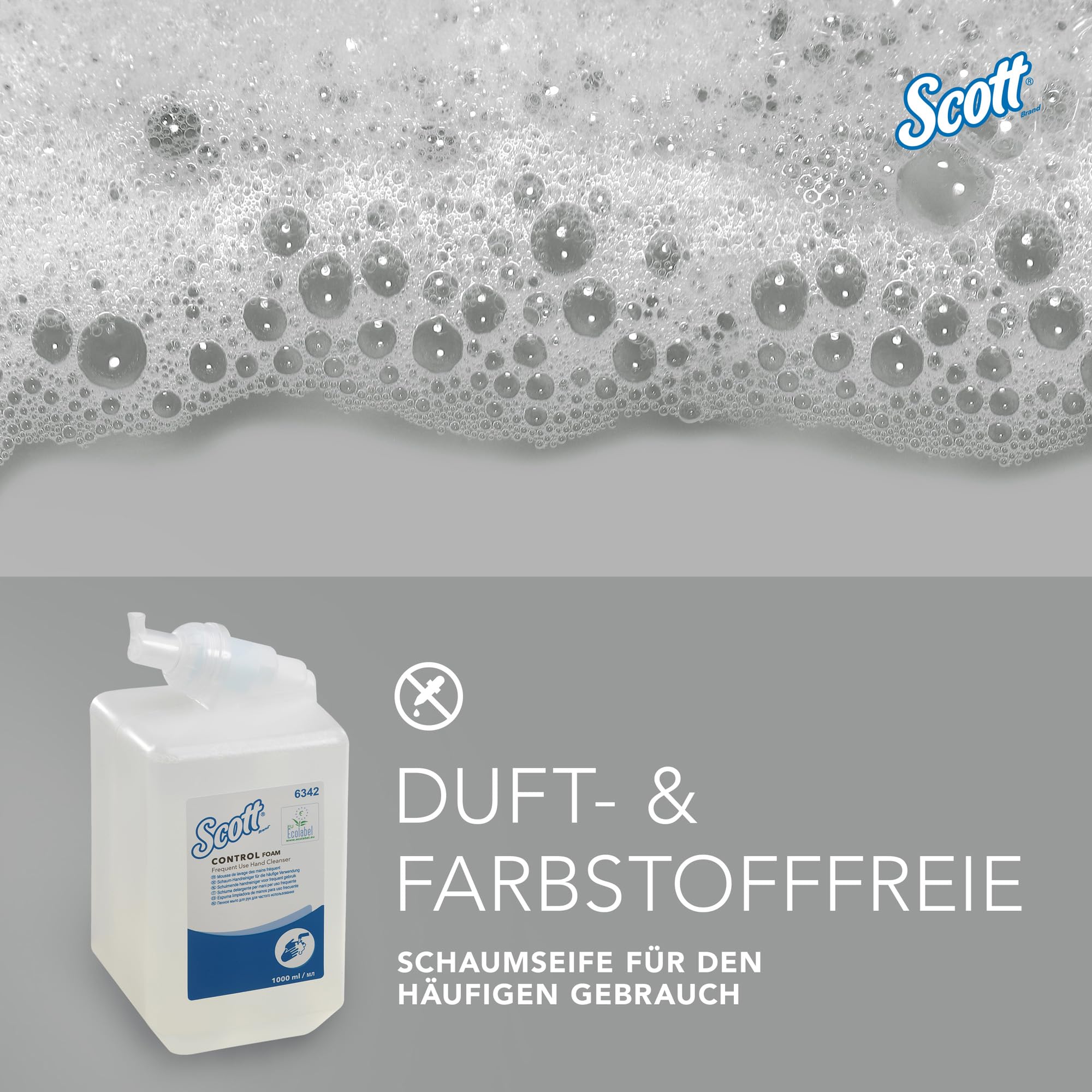 Scott Control Schaumhandseife 6342, unparfümierte Handseife für häufige Verwendung, 6 Kassetten farbloser Handreiniger x 1 Liter (insges. 6 l)
