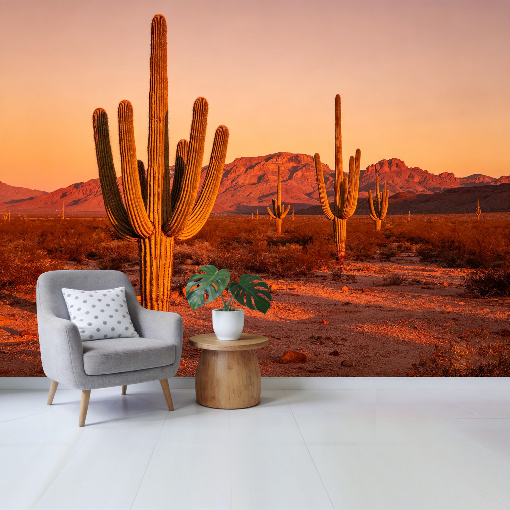 Custom Size Wall Mural Desert Saguaro Cactus Sunset Landscape Western Scenery SelfAdhesive Wall Fabric Removable Wallpaper for Home Office Decor