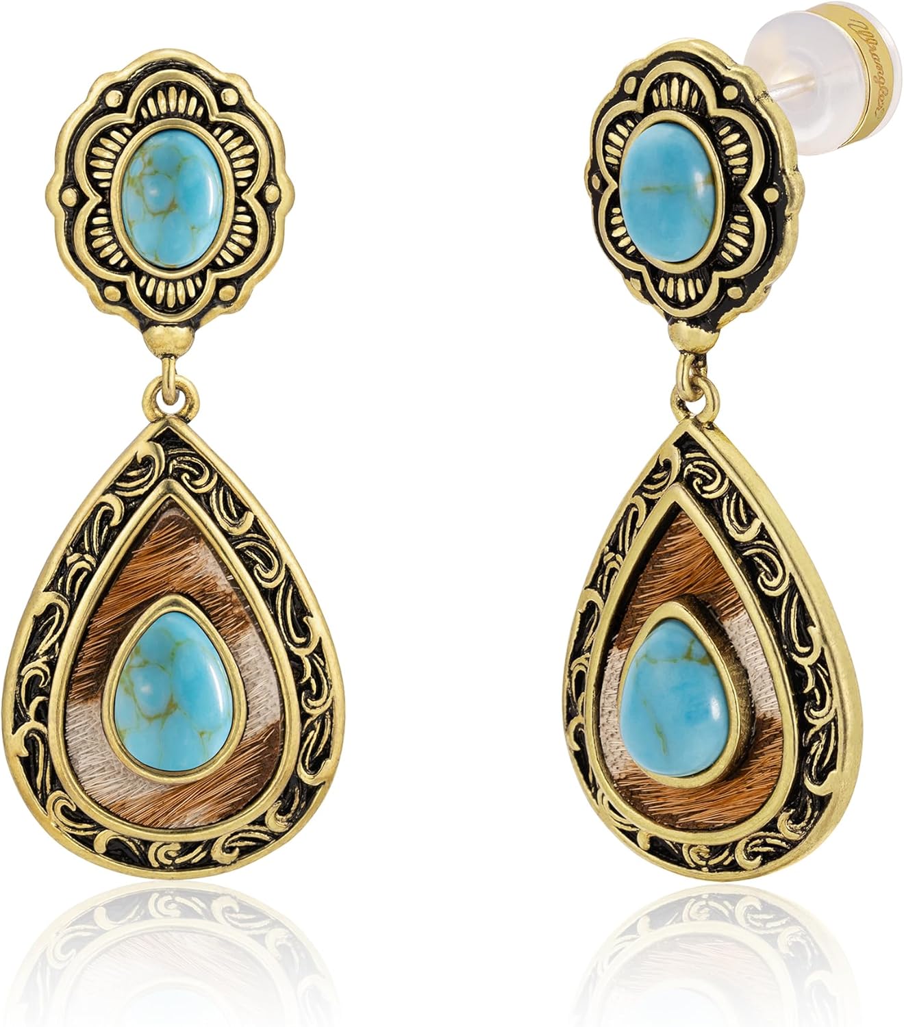 Wrangler Western TearDrop Dangle Earrings for Women Country Statement Genuine Horsehair Turquoise Vintage Cowgirl Cowboy Jewelry