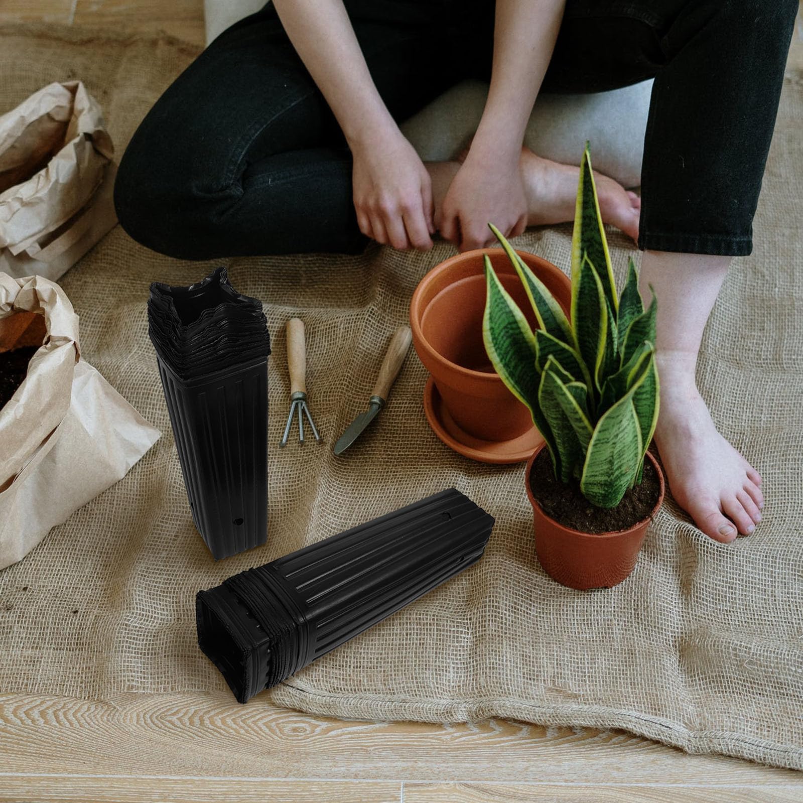 Kichvoe 50 Stück Pflanzbeutel Setzlingsbeutel aus Pe Atmungsaktiv und Wiederverwendbar 10x30cm Schwarz Fördert Gesunde Wurzelentwicklung für Gartenpflanzen und Obst