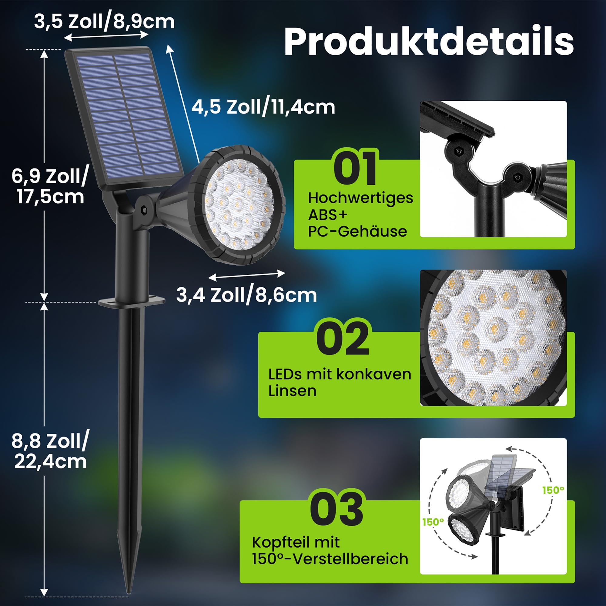 Solpex Solarlampen für Außen, 6 Stück 25 LEDs Solarleuchten für Außen | IP65 Wasserdicht Solar Gartenleuchten für Außen, 3 Helligkeit Solar Strahler Aussen für Garten, Weg, Terrasse (Warmweiß)