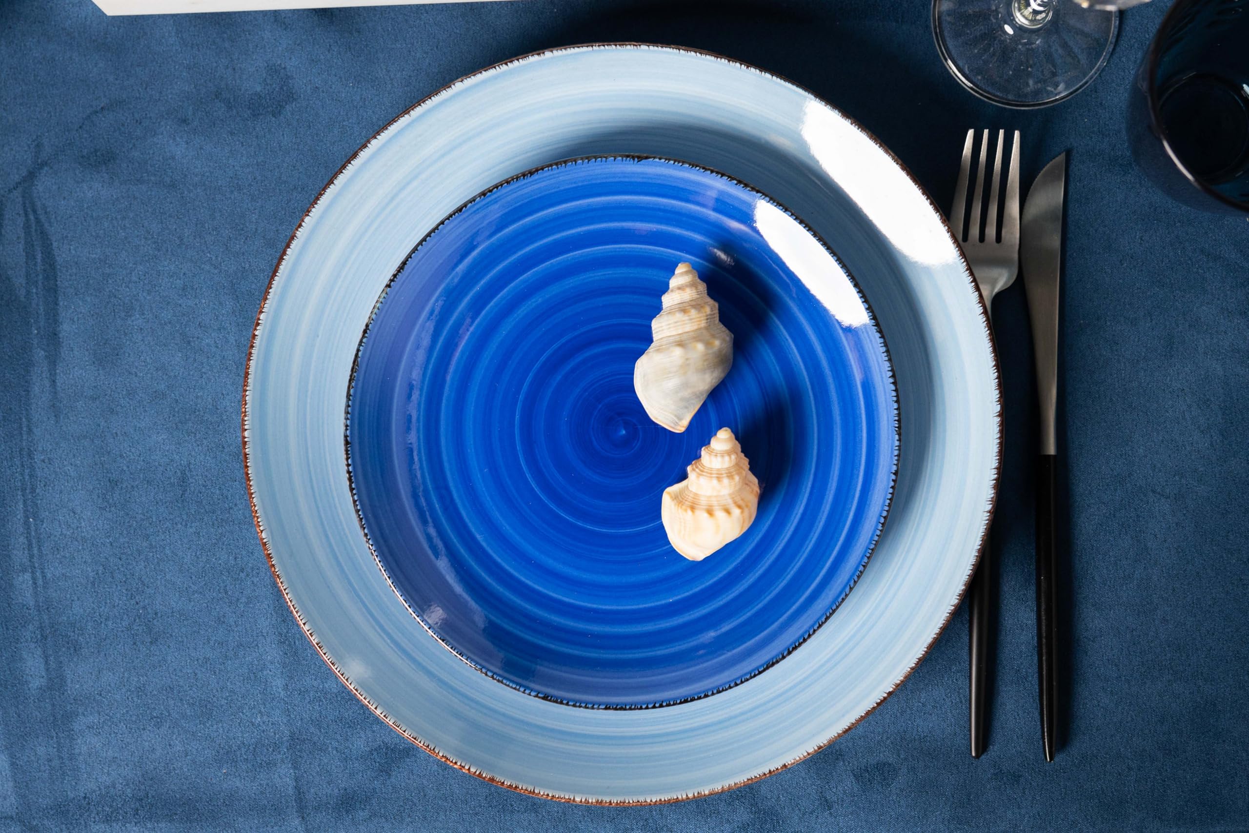 Cookinglife Delice - Piatti piani 6 pezzi, in ceramica, 26,5 cm, blu, lavabili in lavastoviglie, adatti al forno a microonde