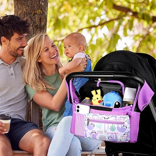Miniatura 8 de Organizador universal para cochecito con portavasos aislados y bolsa desmontable para teléfono, carrito de cochecito se adapta a accesorios