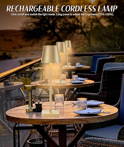 Miniatura 6 de HASUN Lámpara de mesa inalámbrica, lámpara de escritorio recargable LED, luz de mesa de batería de 5200 mAh, carcasa de aluminio, atenuación