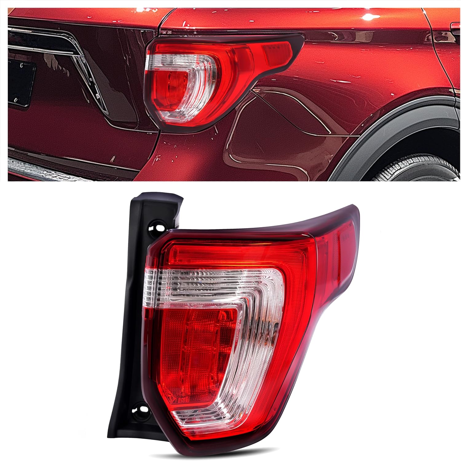 HECASA RH Tail Light w/Bulb Compatible with 2016-2019 Ford Explorer Halogen Brake Lamp Taillight Red Lens+Clear Lens Passenger Side